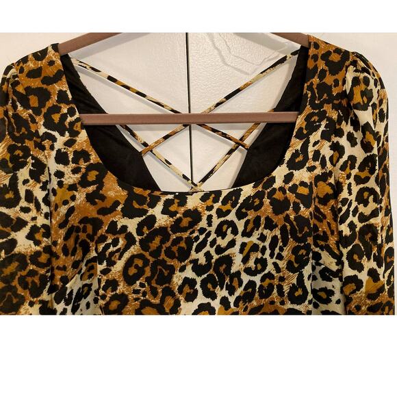 Kenedik Animal Print Square Neck Crisscross V-Back Mini Dress Sz Small Multi NWT - Picture 3 of 8
